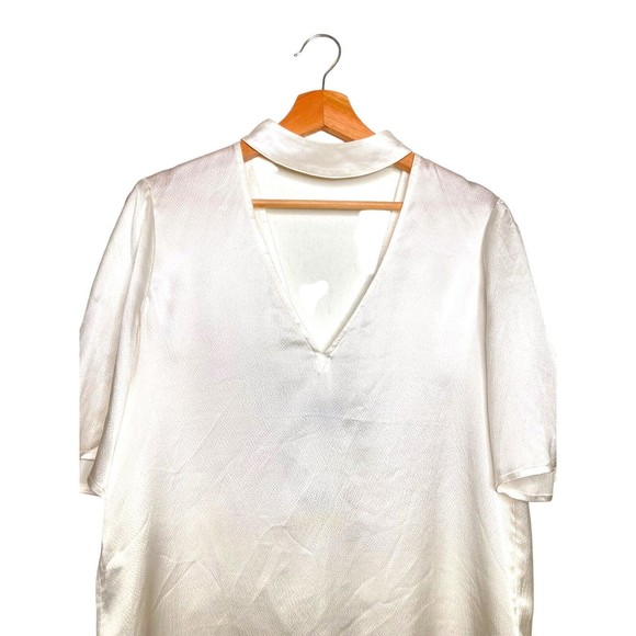 PAIGE Women's Cateline Silk Choker Blouse Short Sleeve Top White Size Medium NWT - Picture 5 of 12